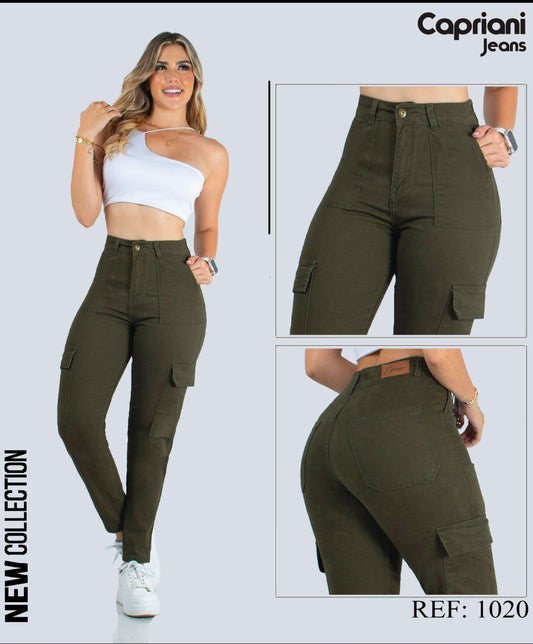 Jean Mom Cargo Strech, Tiro Alto Ref 1020