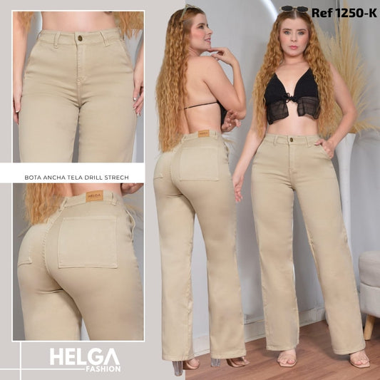Jean Drill Bota Recta Strech, Tiro Alto Ref 1250